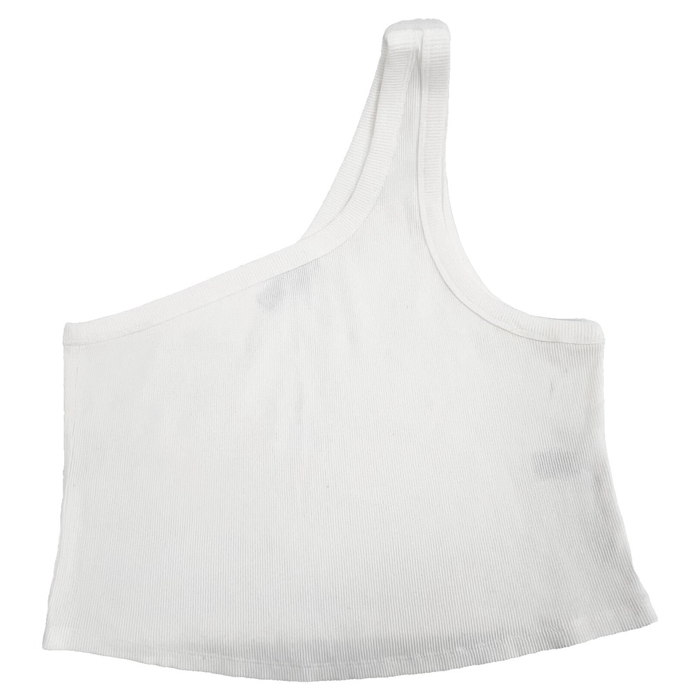 EVERLANE Women's Sz XL White Ribbed Organic Cotton One-Shoulder Cropped Tank Top